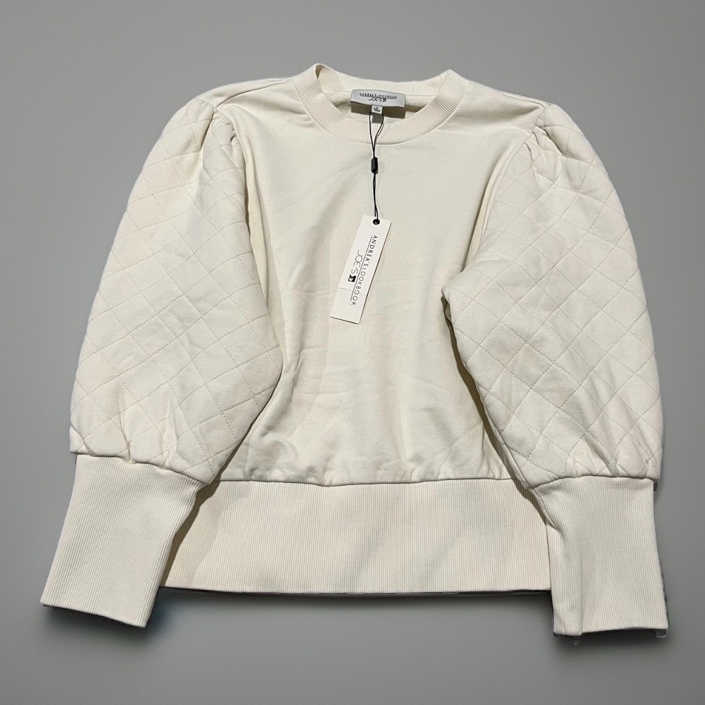NWT Andrea LookBook JOES Womens ECRU Quilted Sleeve Drew Sweatshirt Size M